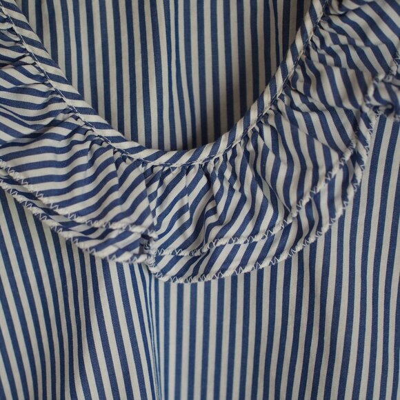 Gap | Blue & White Cotton Ruffle Neckline Blouse - Picture 4 of 5